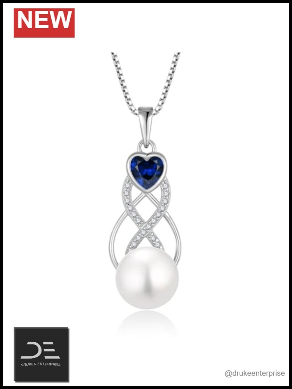 EJARY Sterling Silver Pearl Necklace with Infinity Knot and Heart Birthstone